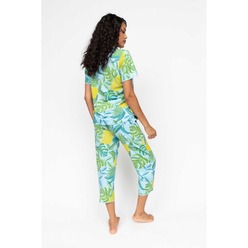 Cyberjammies Light Blue Pineapple Printed Jersey Cropped Pyjama Bottoms image number 1